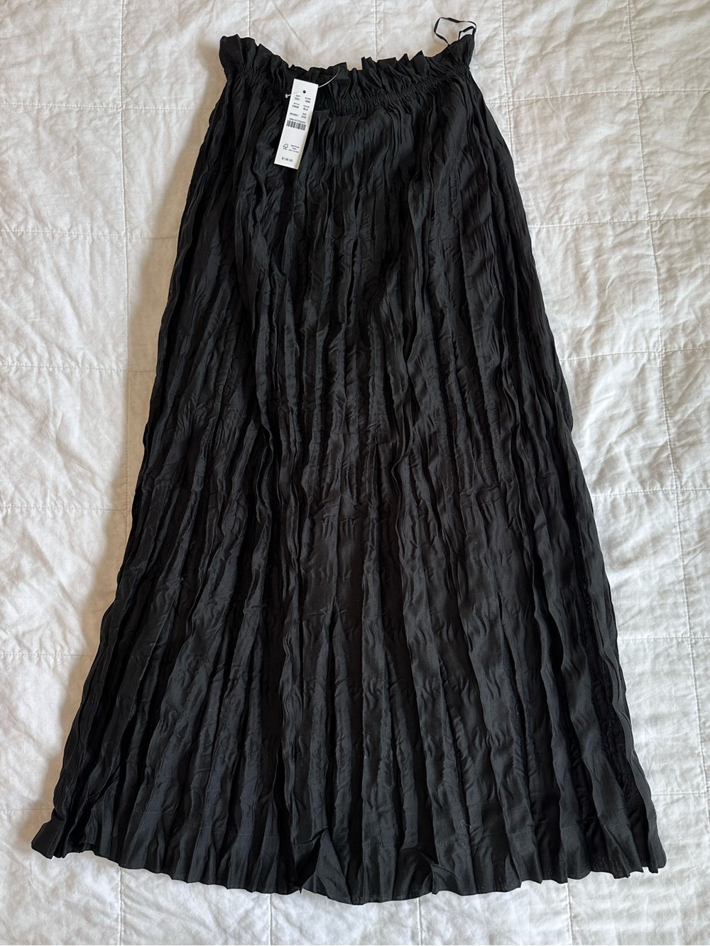 NWT Black J. Crew Crinkled Gathered-waist Midi Skirt Size XXS